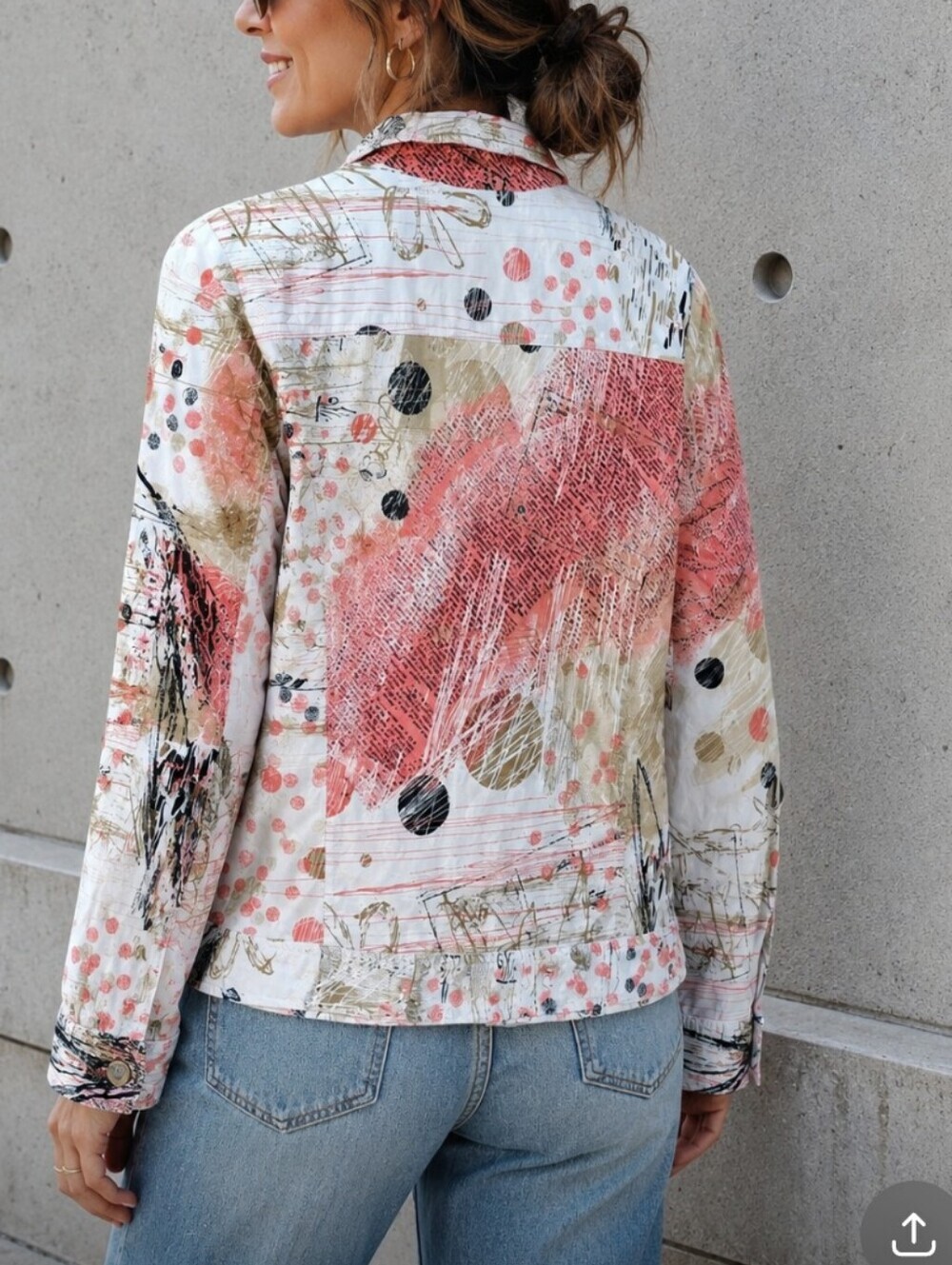 Christopher Banks abstract print button-front denim jacket Coral Cream sz M. - Picture 3 of 11